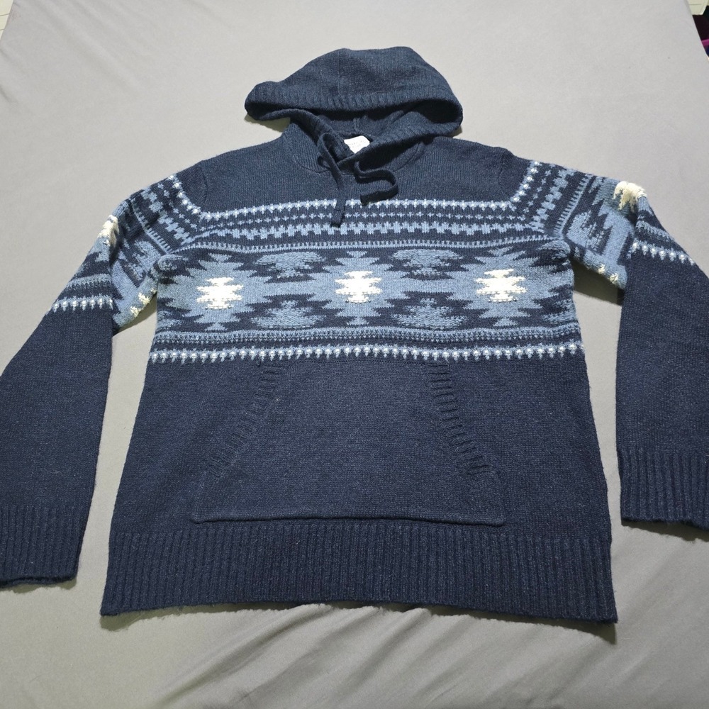 American Eagle Knit Hoodie‎ Mens M Navy Blue Southwestern Wool Blend